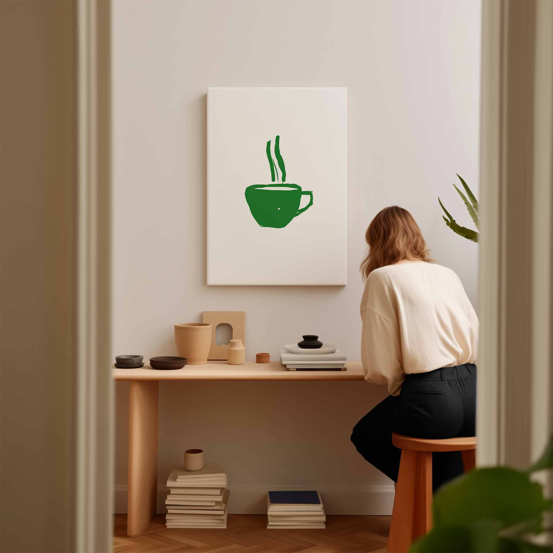 Groene Koffiekop Illustratie Kunstwerk-canvas-dibond-plexiglas-wanddecoratie-WallArtistic