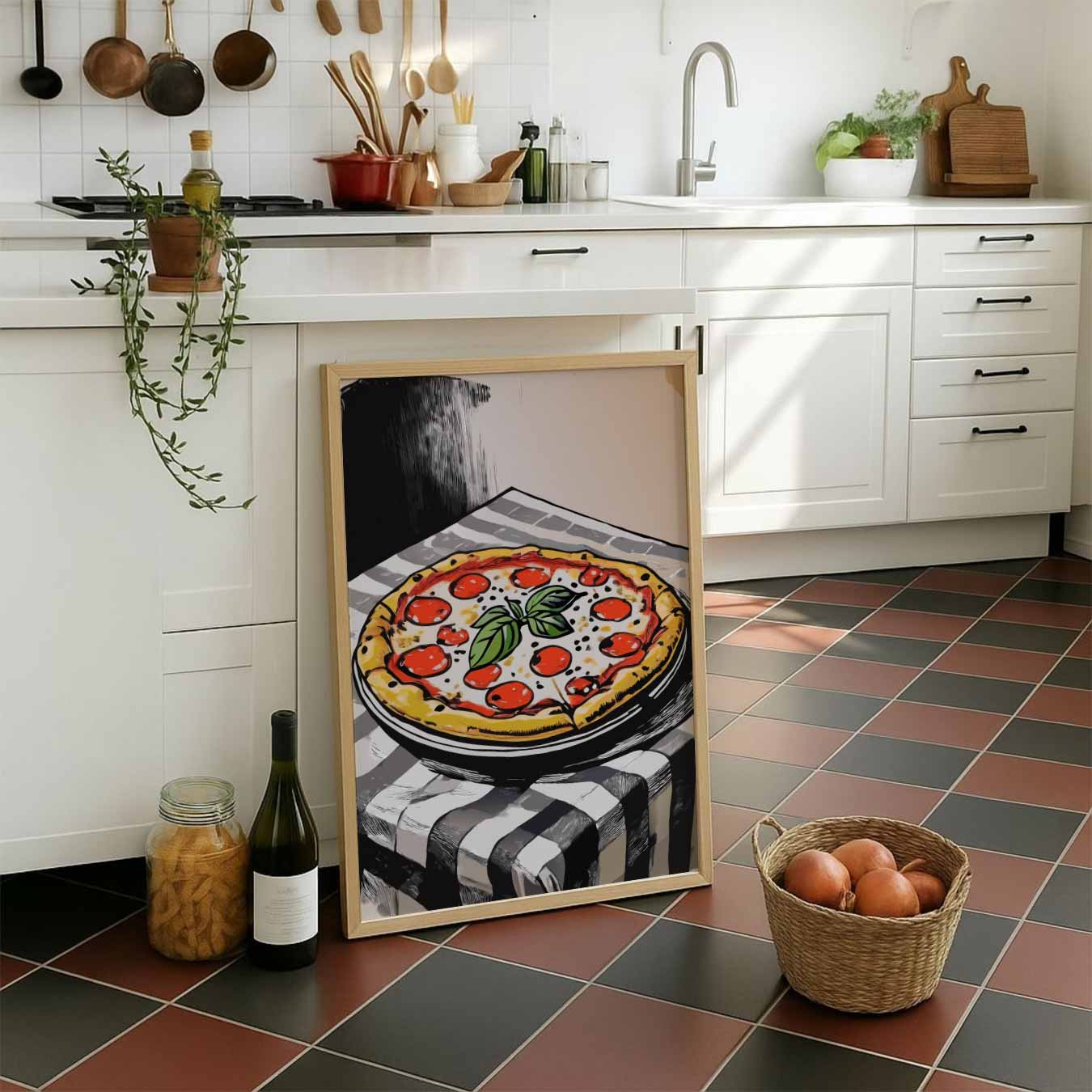 Gezellige Pizza Illustratie Poster-WallArtistic