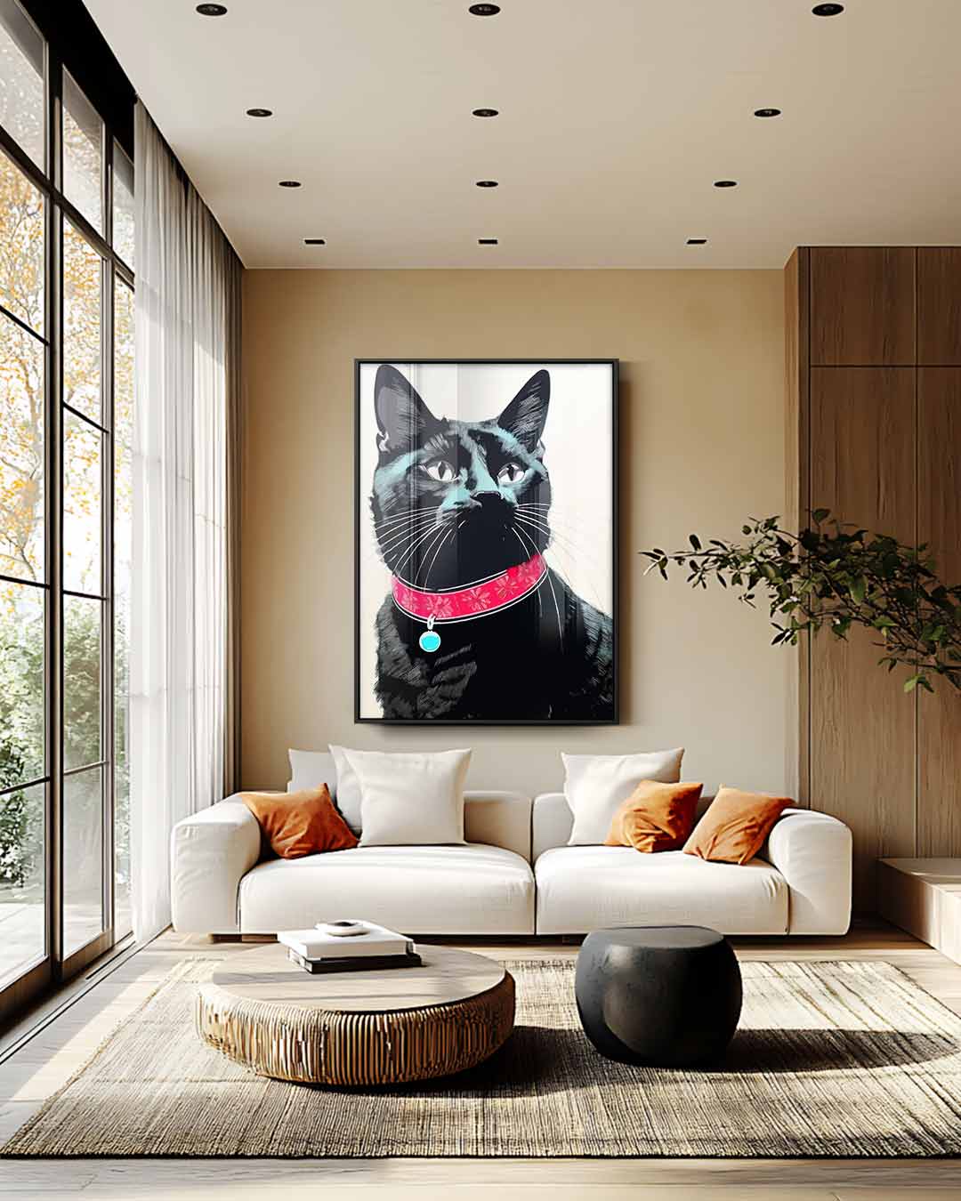 Prachtige Kat in Zwart Portret Kunstwerk-canvas-dibond-plexiglas-wanddecoratie-WallArtistic
