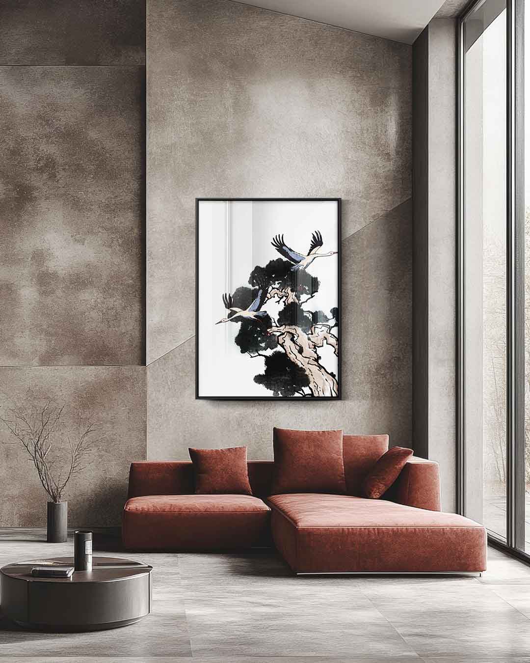 Vliegende Kranen in de Natuur Kunstwerk-canvas-dibond-plexiglas-wanddecoratie-WallArtistic