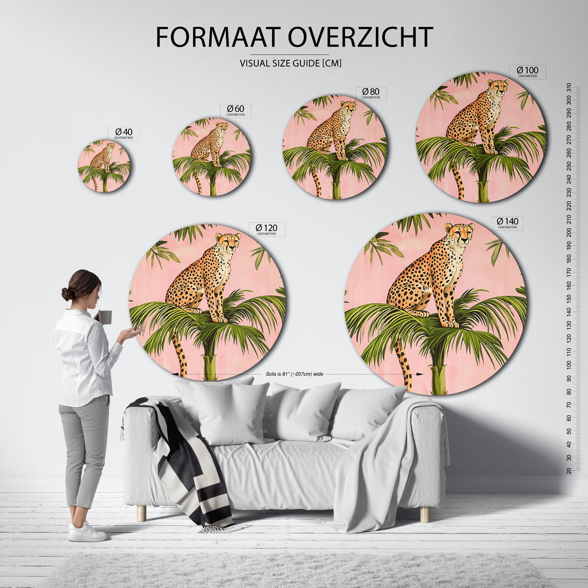Luipaard op palm Muurcirkel