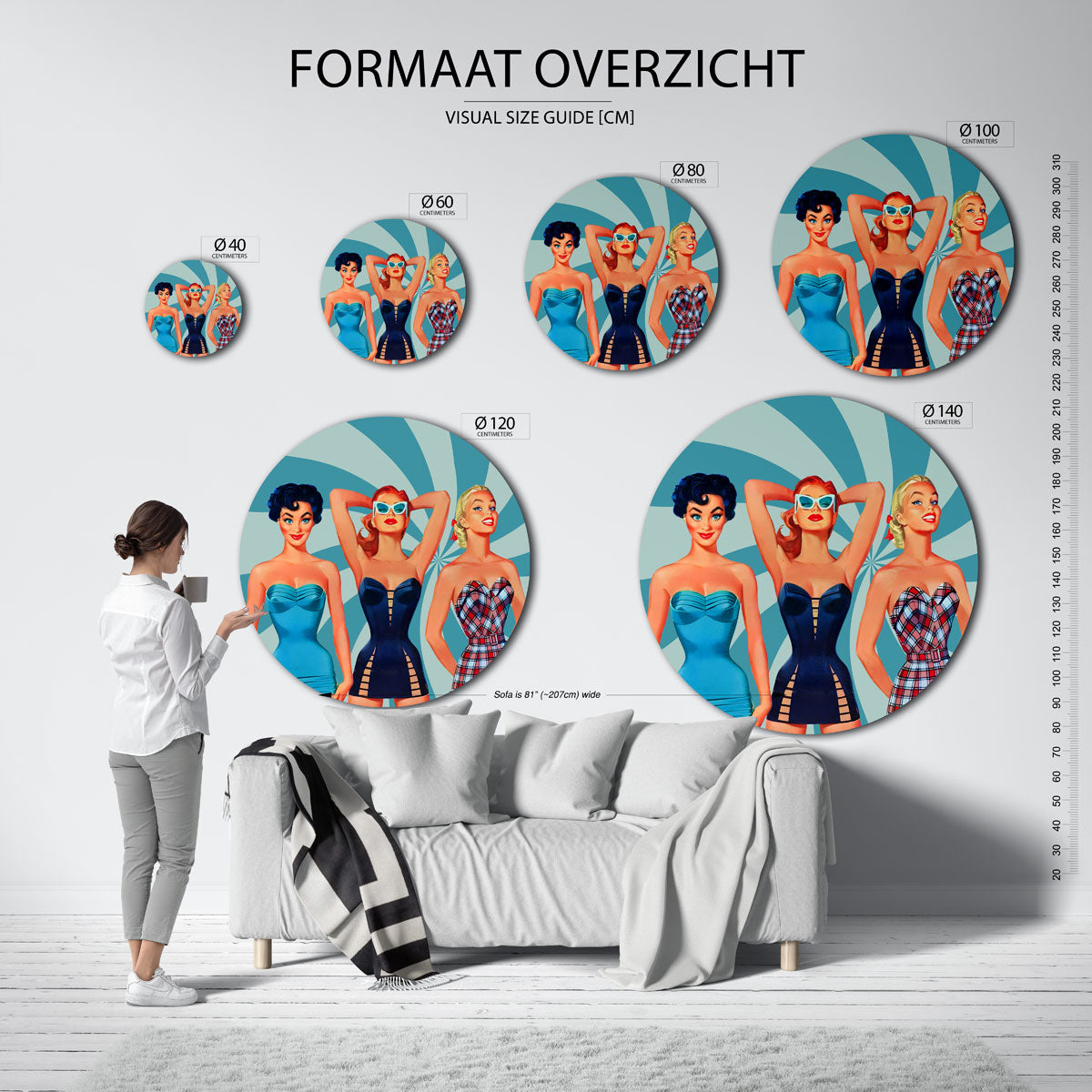 Retro dames in badmode Muurcirkel