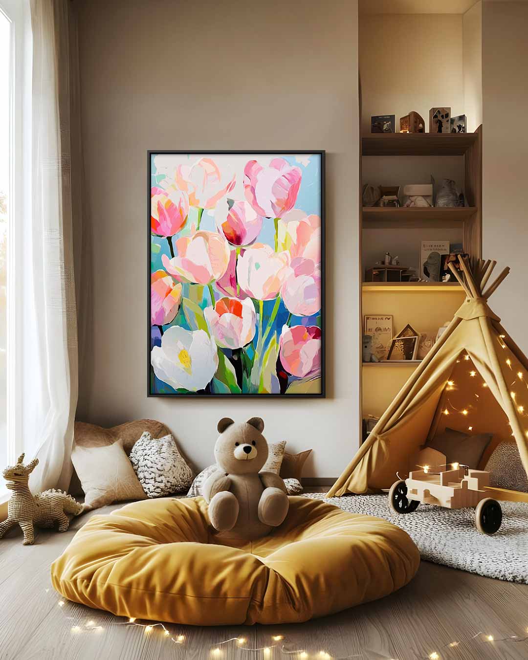 Kleurrijke Lente Tulpen Kunstwerk-canvas-dibond-plexiglas-wanddecoratie-WallArtistic