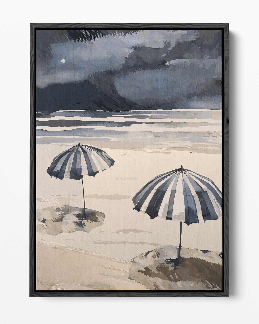 Strandparaplu's in Windstorm Kunstwerk-canvas-dibond-plexiglas-wanddecoratie-WallArtistic