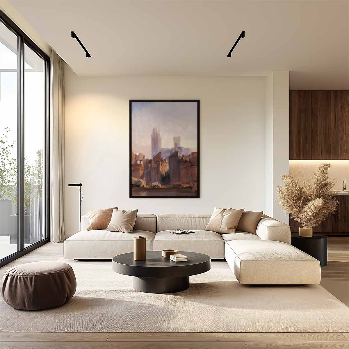 Stad in Ochtendlicht Kunstwerk-canvas-dibond-plexiglas-wanddecoratie-WallArtistic