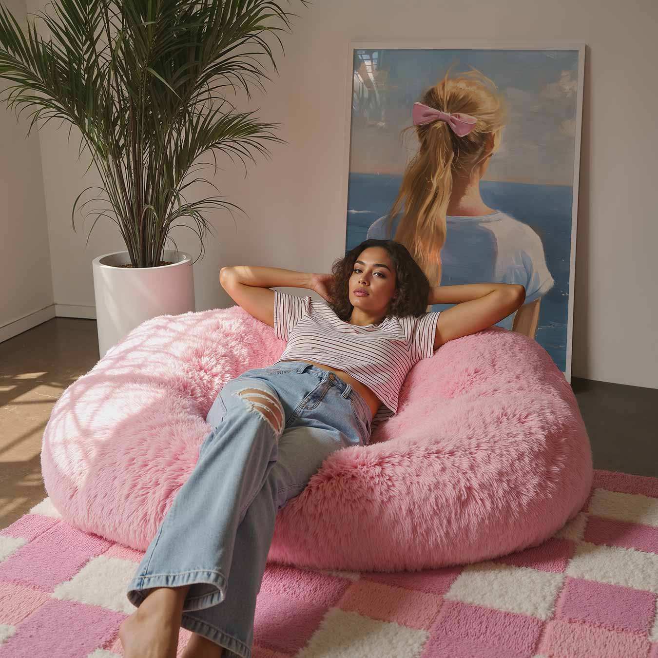 Zeezicht met Roze Strik Poster