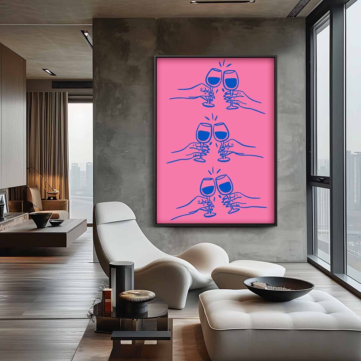 Kleurige Proostende Glazen Illustratie Kunstwerk-canvas-dibond-plexiglas-wanddecoratie-WallArtistic