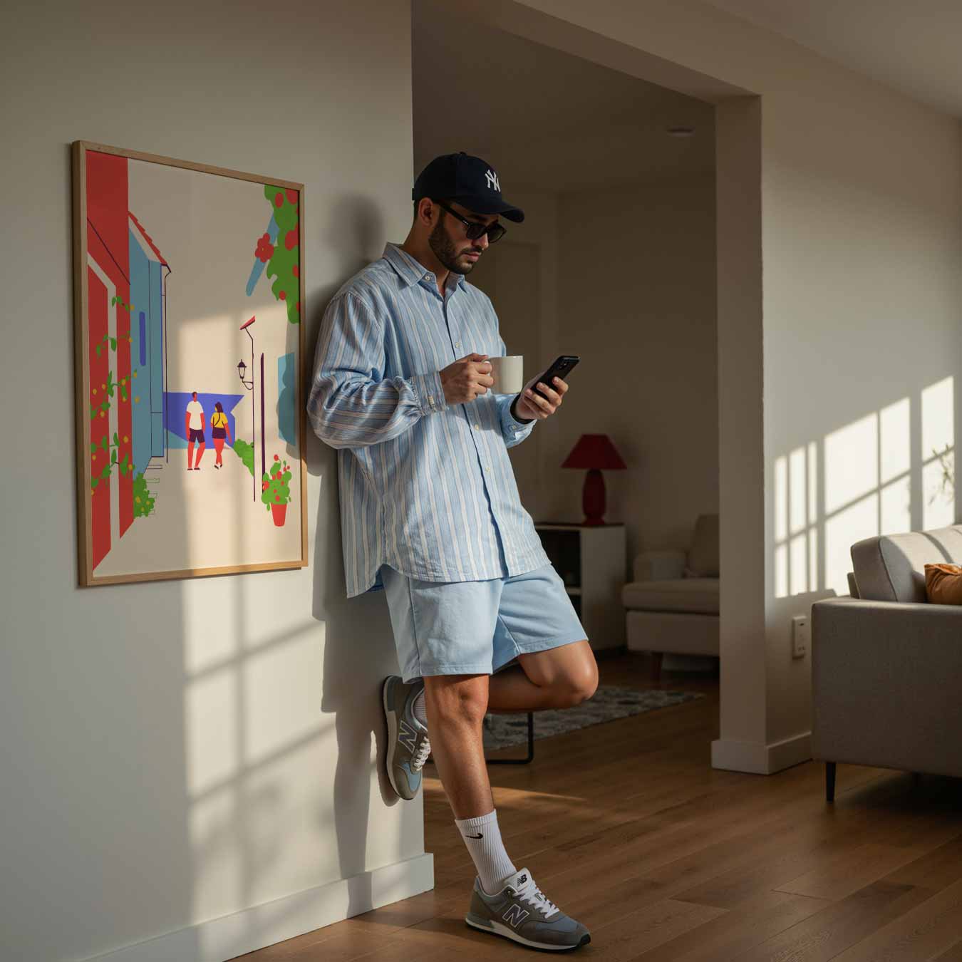 Zomerse Straatwandeling Illustratie Poster-WallArtistic