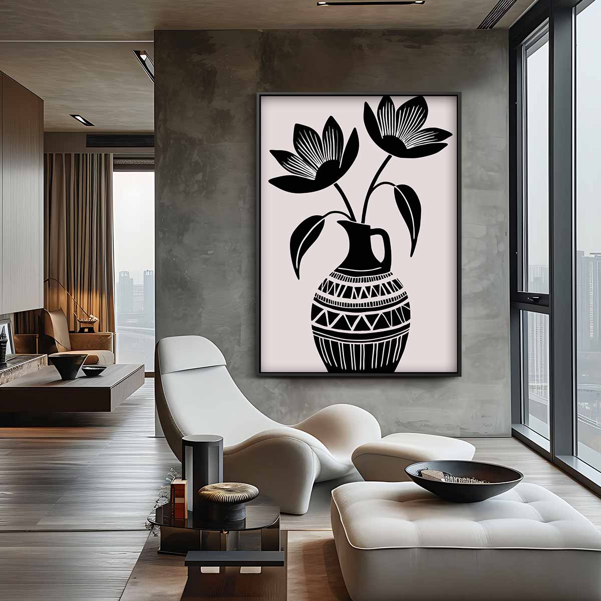 Zwart-Wit Bloemenvazen Kunst Kunstwerk-canvas-dibond-plexiglas-wanddecoratie-WallArtistic