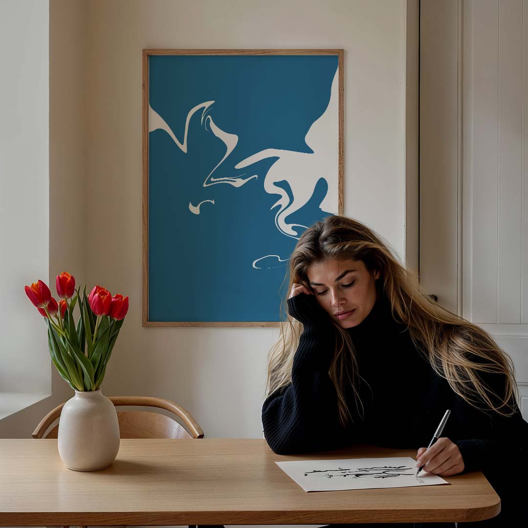 Mystieke Blauw-Zwarte Abstracte Poster-WallArtistic