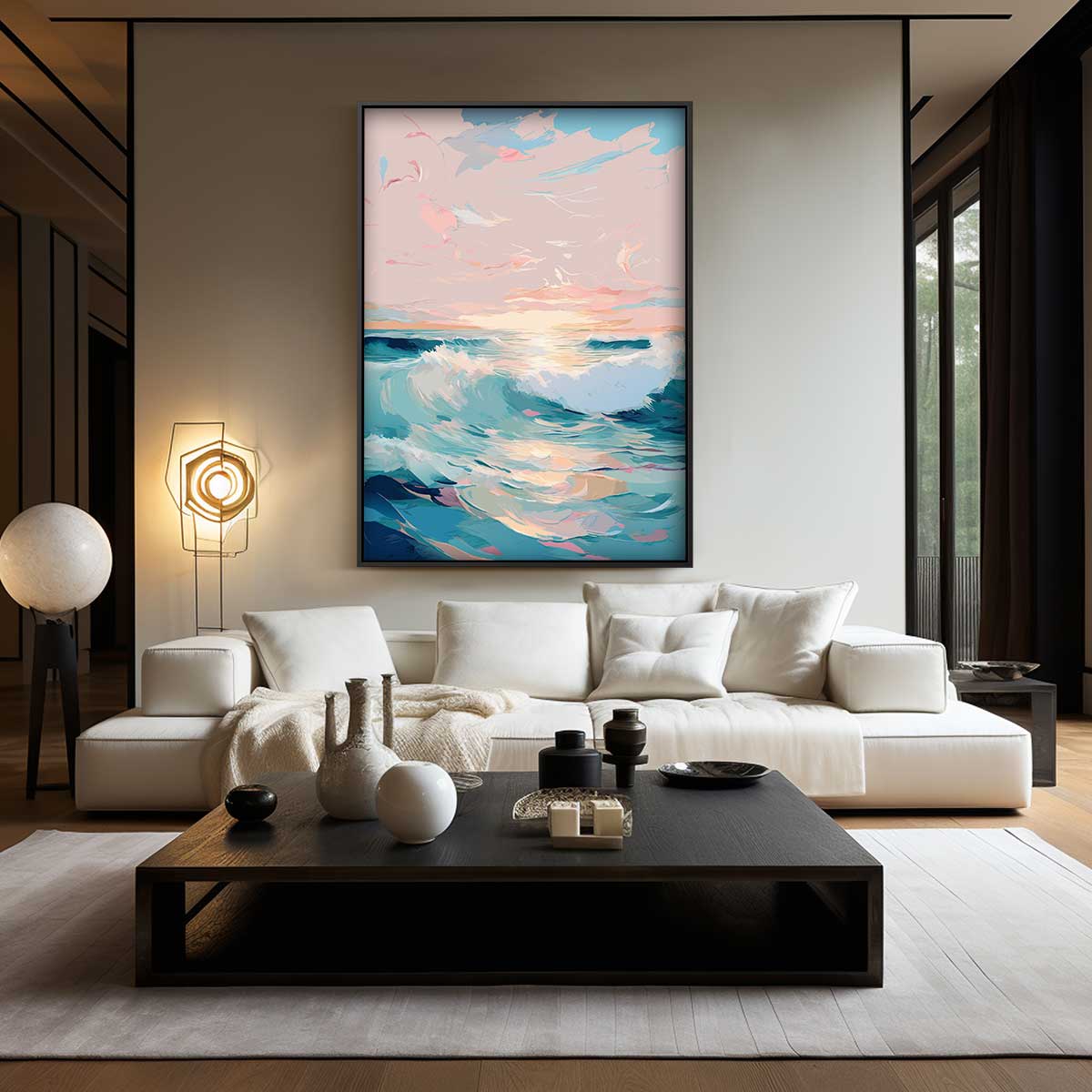 Krachtige Golven bij Zonsondergang Kunstwerk-canvas-dibond-plexiglas-wanddecoratie-WallArtistic
