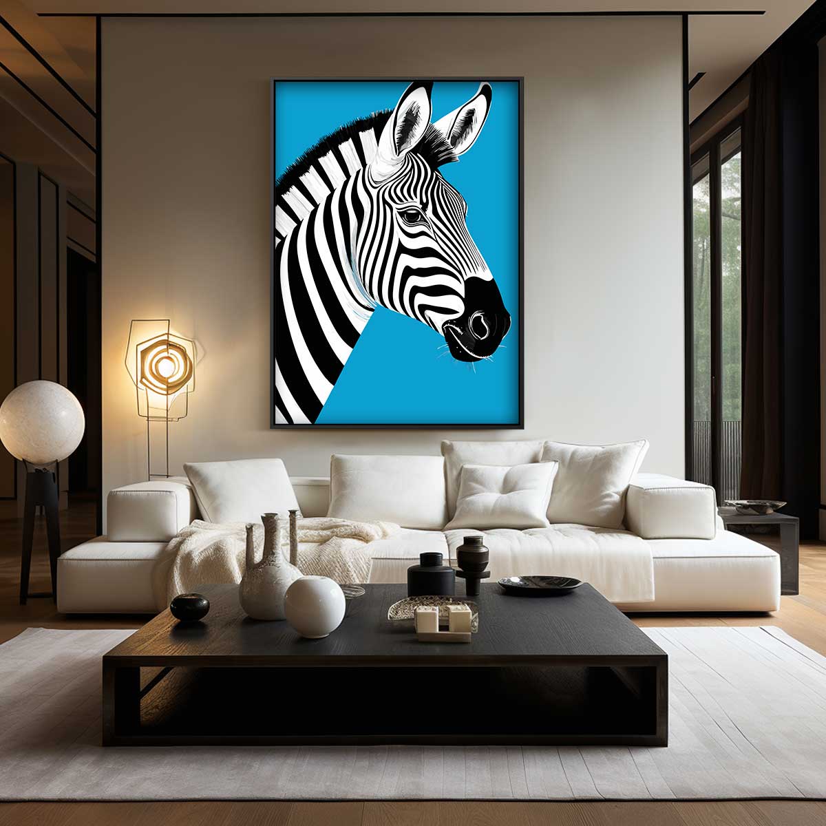 Zebra in de spotlight Kunstwerk-canvas-dibond-plexiglas-wanddecoratie-WallArtistic