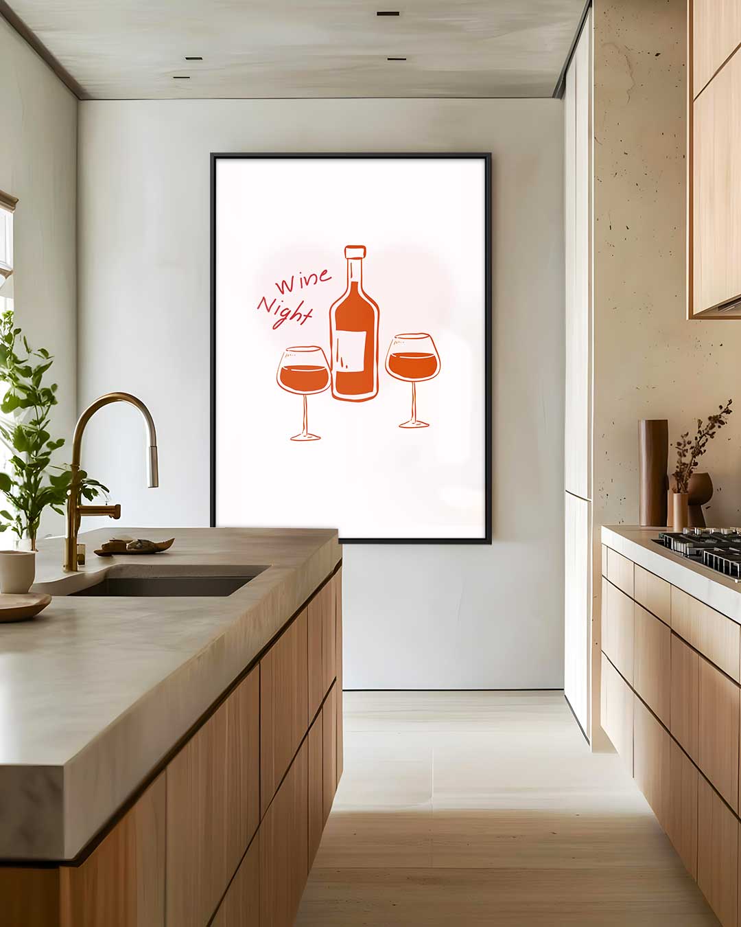 Gezellige Wijnavond Illustratie Kunstwerk-canvas-dibond-plexiglas-wanddecoratie-WallArtistic