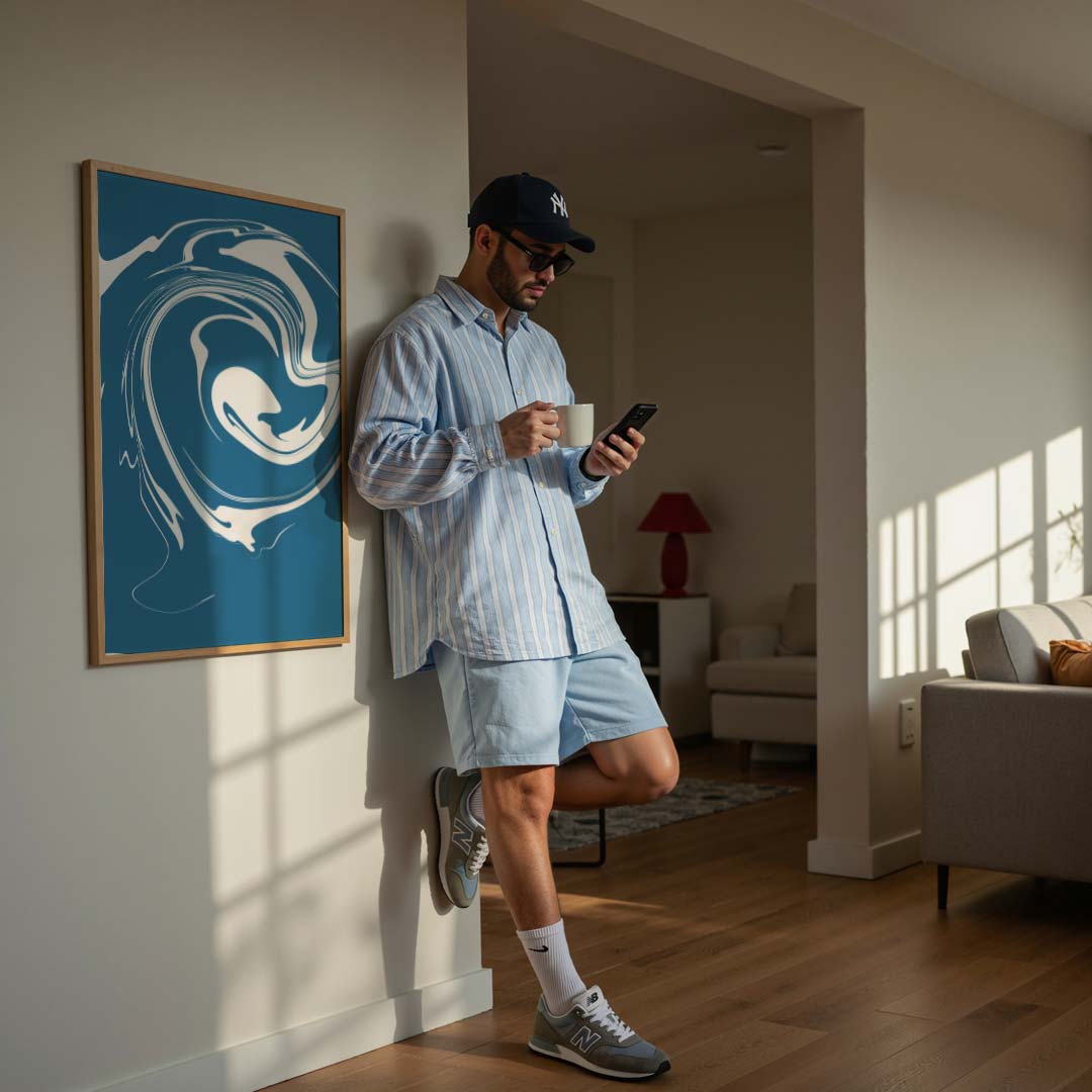 Abstracte Blauw-Zwarte Swirl Poster-WallArtistic