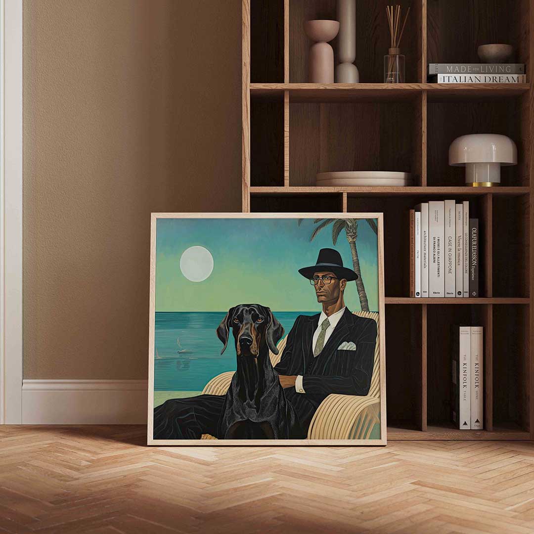 Man en hond bij zee Poster