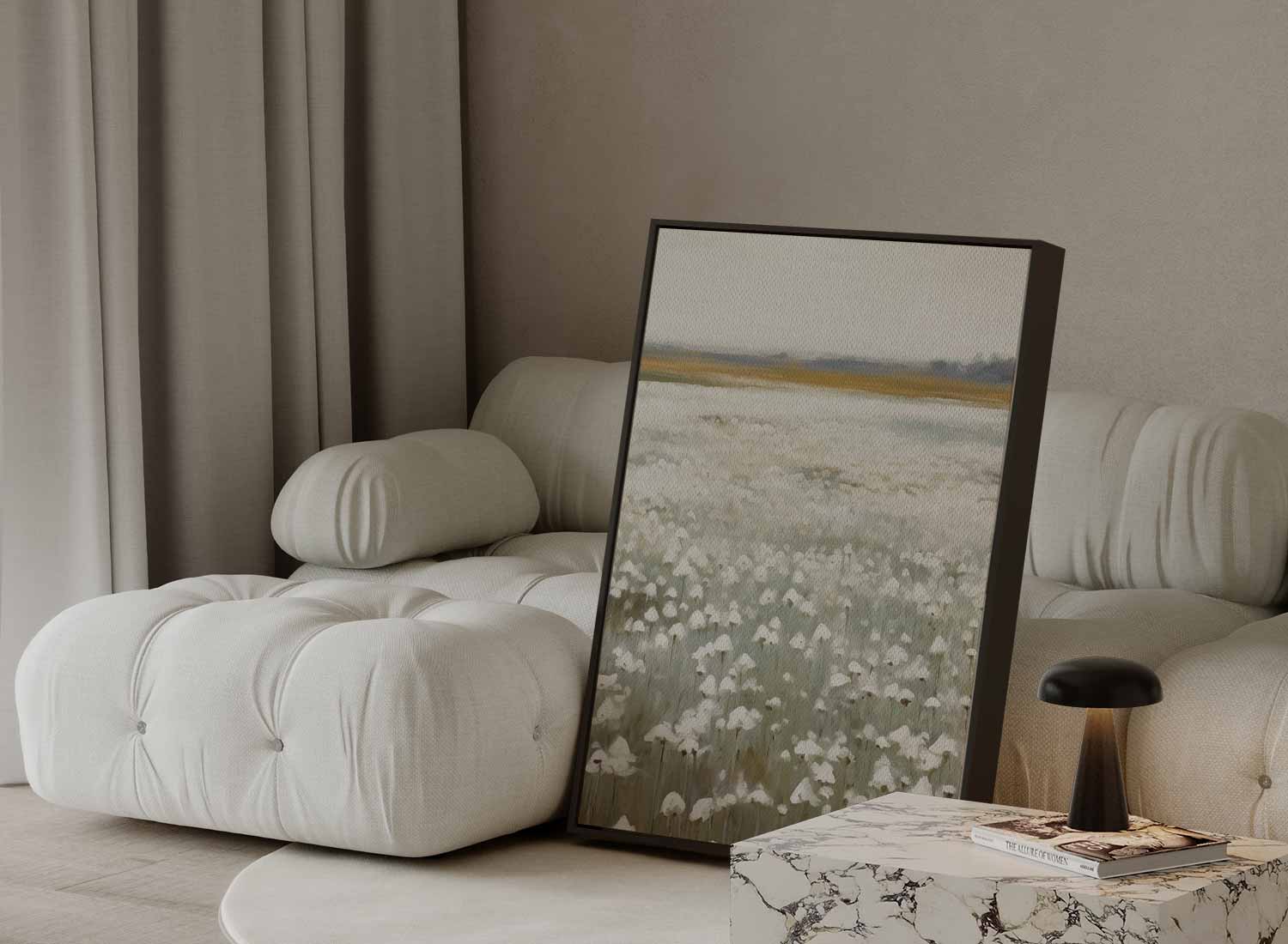 Veld van Witte Bloemen Kunstwerk-canvas-dibond-plexiglas-wanddecoratie-WallArtistic
