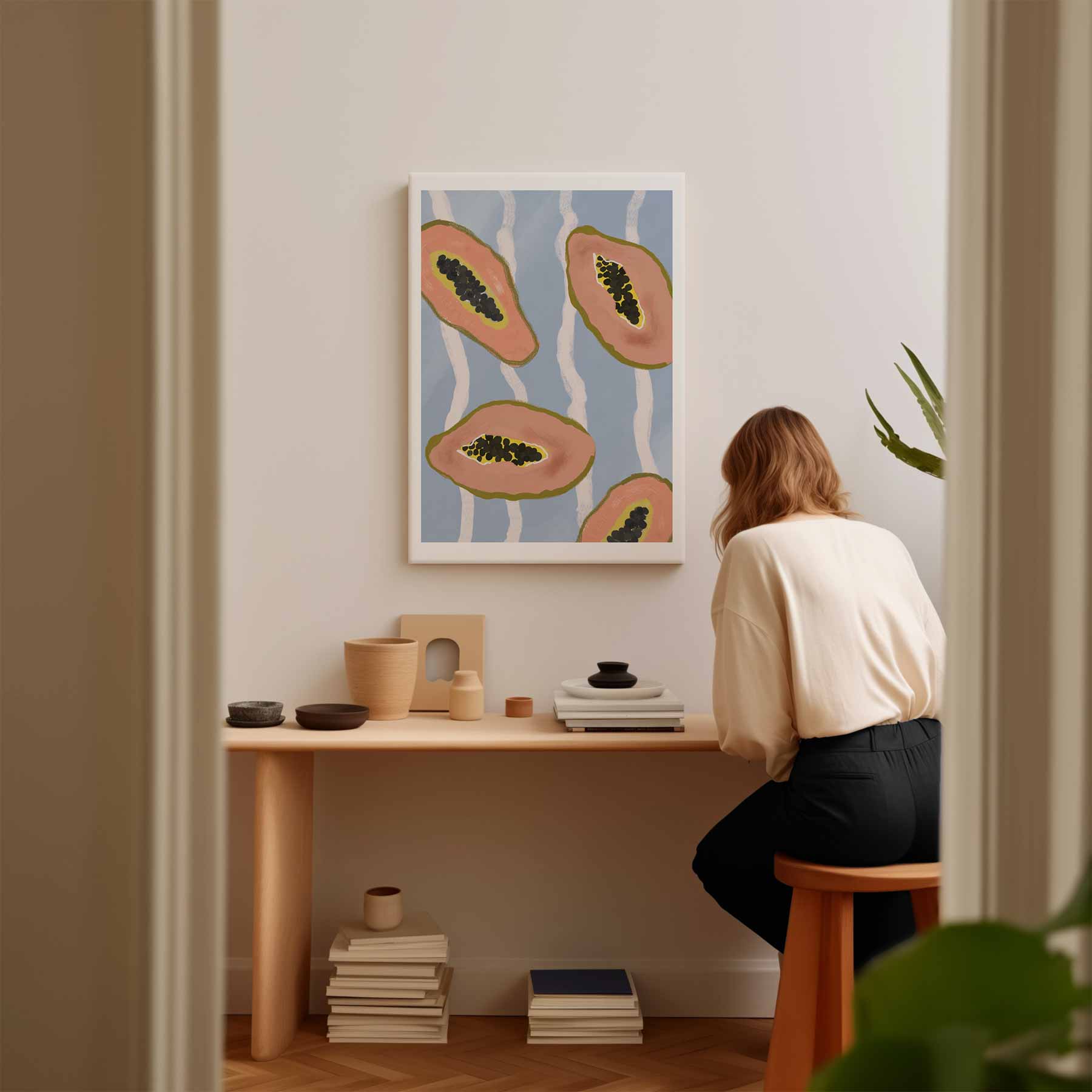 Tropische Papaya Vibes Kunstwerk-canvas-dibond-plexiglas-wanddecoratie-WallArtistic