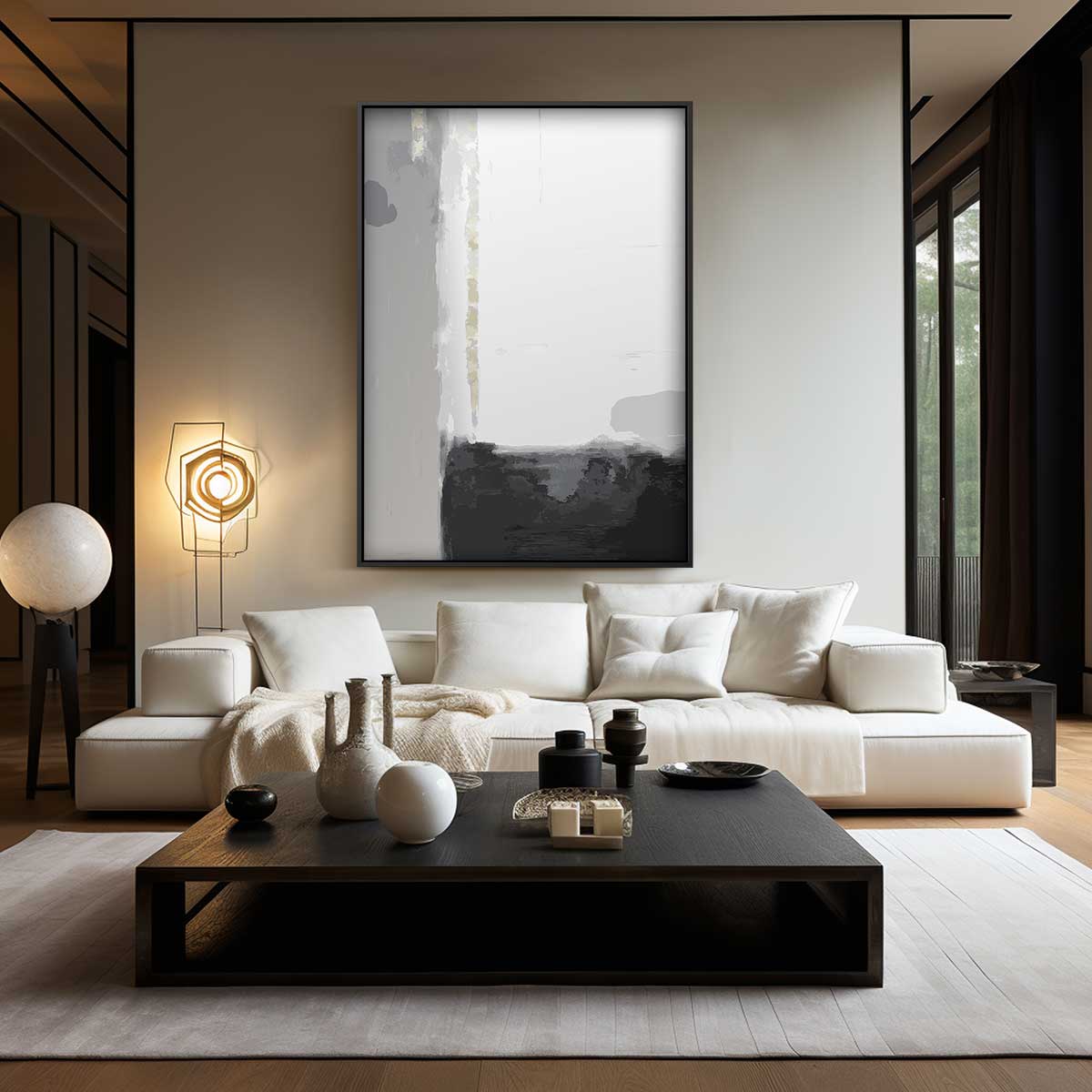 Moderne Grijstinten Abstractie Kunstwerk-canvas-dibond-plexiglas-wanddecoratie-WallArtistic