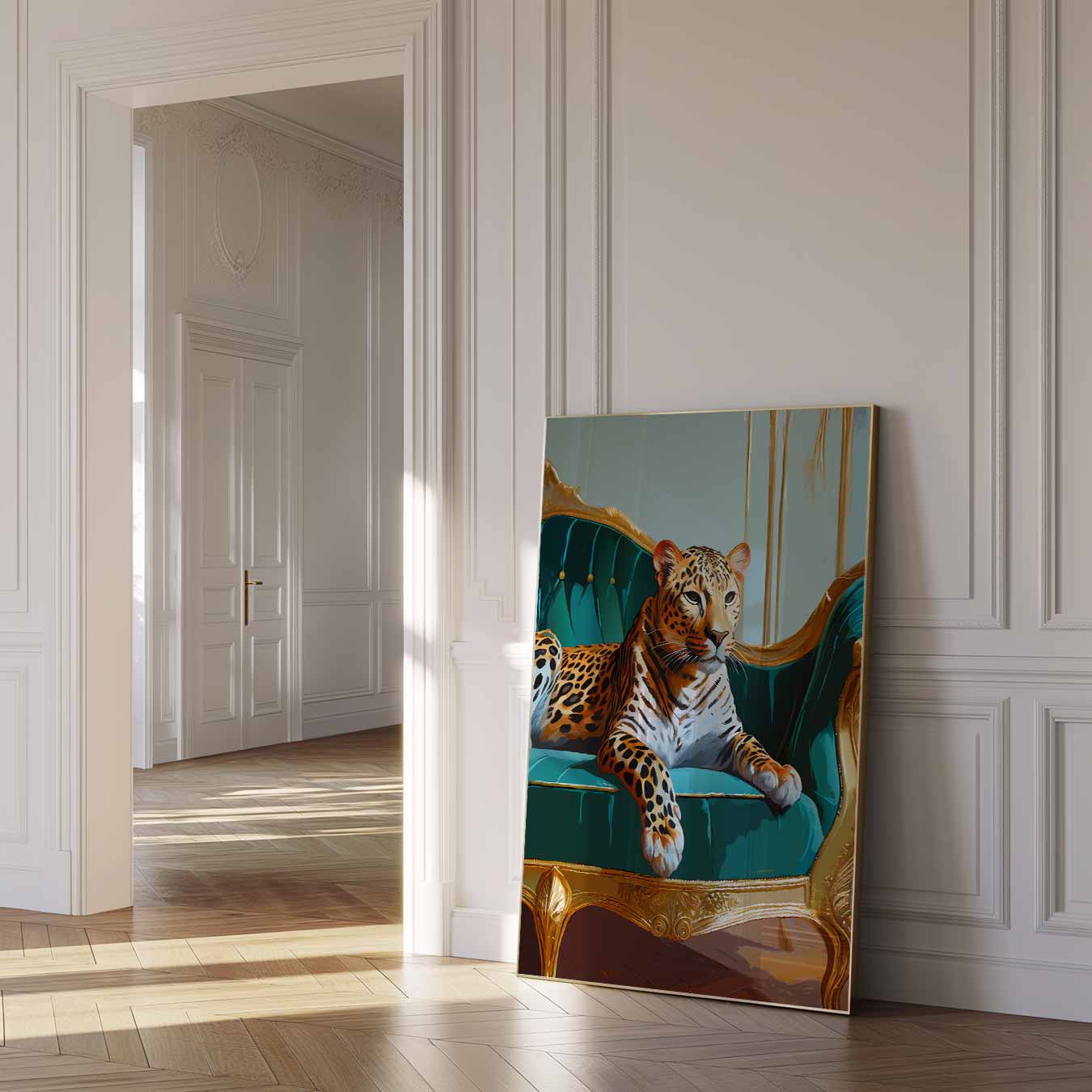 Luipaard op Luxueuze Bank Poster-WallArtistic