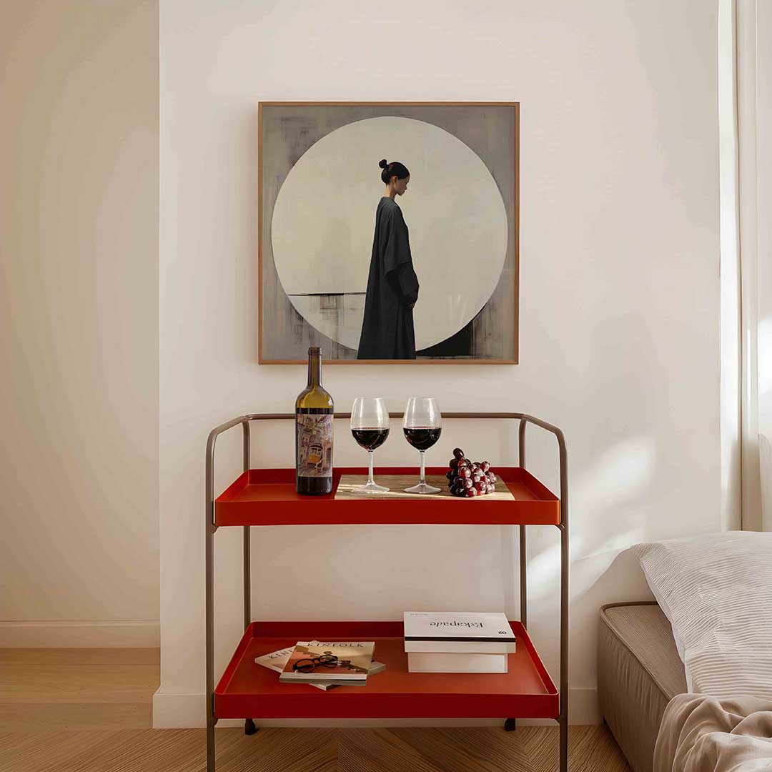 Vrouw in donkere kleding Poster