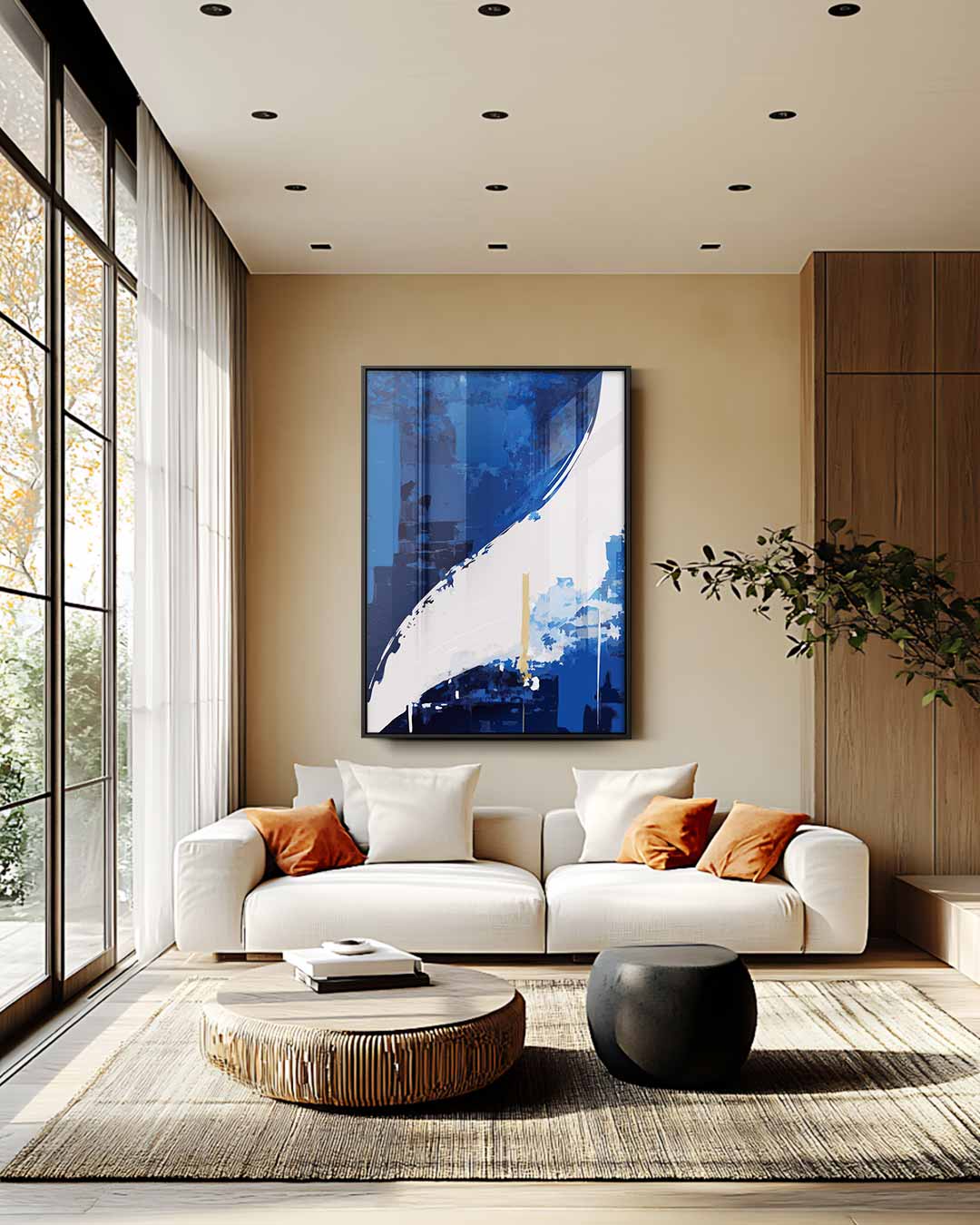 Expressieve Blauwe Abstractie Kunstwerk-canvas-dibond-plexiglas-wanddecoratie-WallArtistic