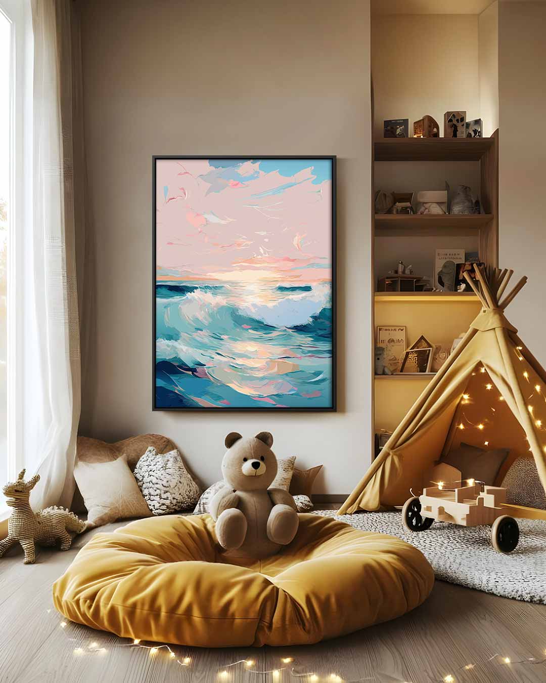 Krachtige Golven bij Zonsondergang Kunstwerk-canvas-dibond-plexiglas-wanddecoratie-WallArtistic