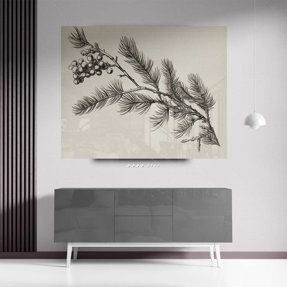 Dennentak met Bessen Illustratie Kunstwerk-canvas-dibond-plexiglas-wanddecoratie-WallArtistic