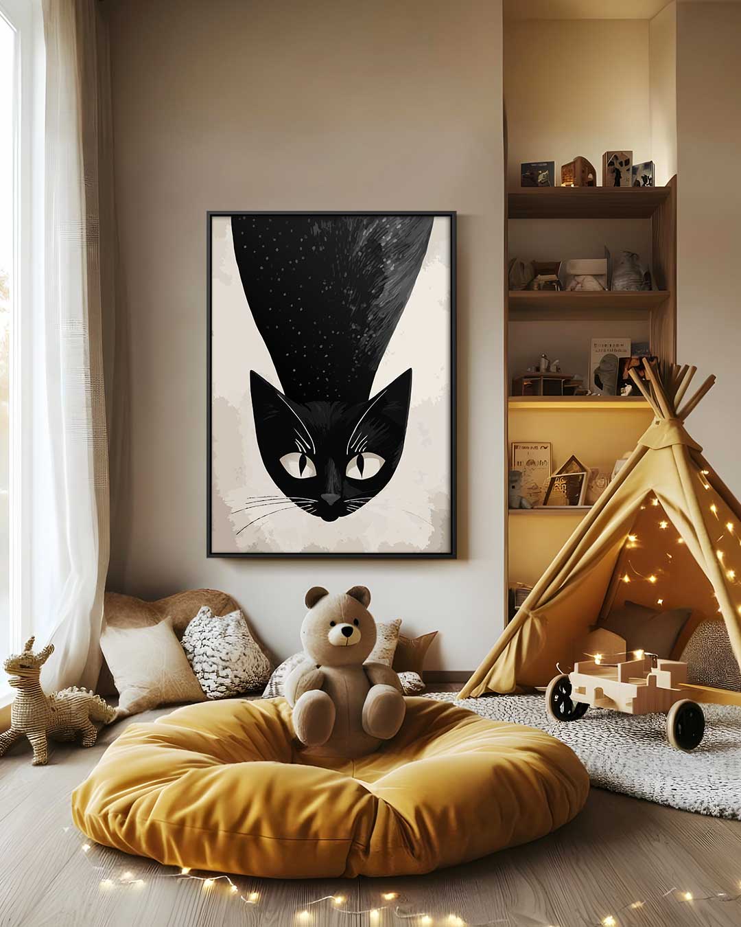 Mystieke Kat in Zwart-Wit Kunstwerk-canvas-dibond-plexiglas-wanddecoratie-WallArtistic