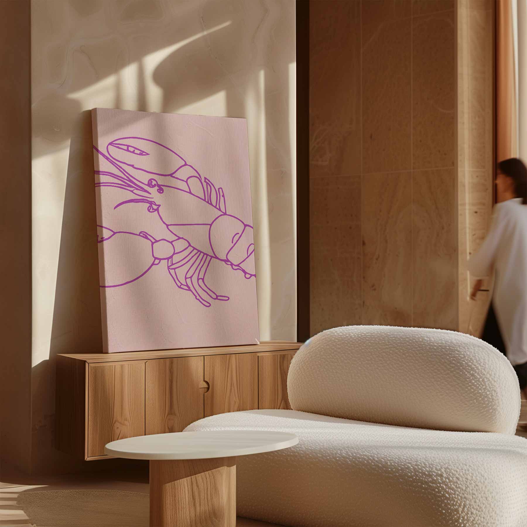 Vrolijke Roze Kreeft Illustratie Kunstwerk-canvas-dibond-plexiglas-wanddecoratie-WallArtistic