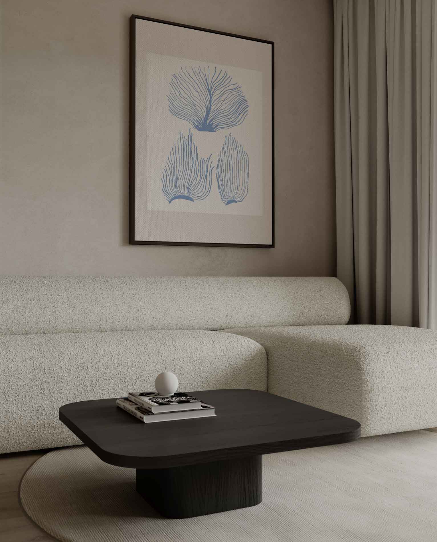 Abstracte Blauwe Kooraalprint Kunstwerk-canvas-dibond-plexiglas-wanddecoratie-WallArtistic