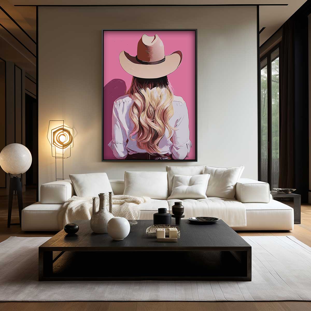 Stijlvolle Cowgirl Achteraanzicht Kunstwerk-canvas-dibond-plexiglas-wanddecoratie-WallArtistic
