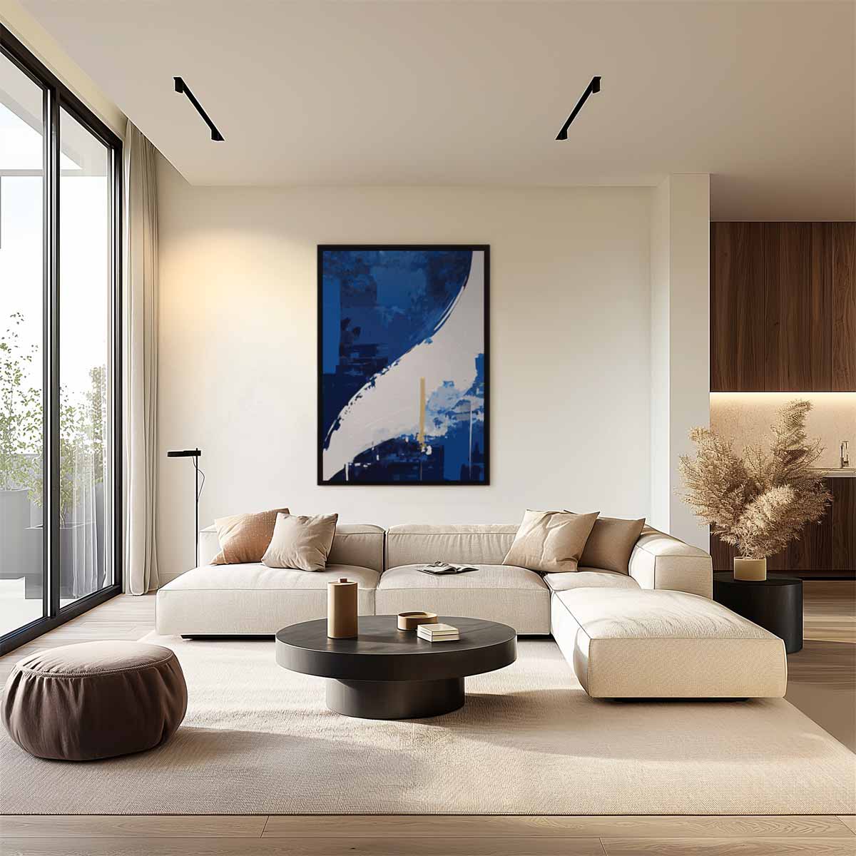 Expressieve Blauwe Abstractie Kunstwerk-canvas-dibond-plexiglas-wanddecoratie-WallArtistic