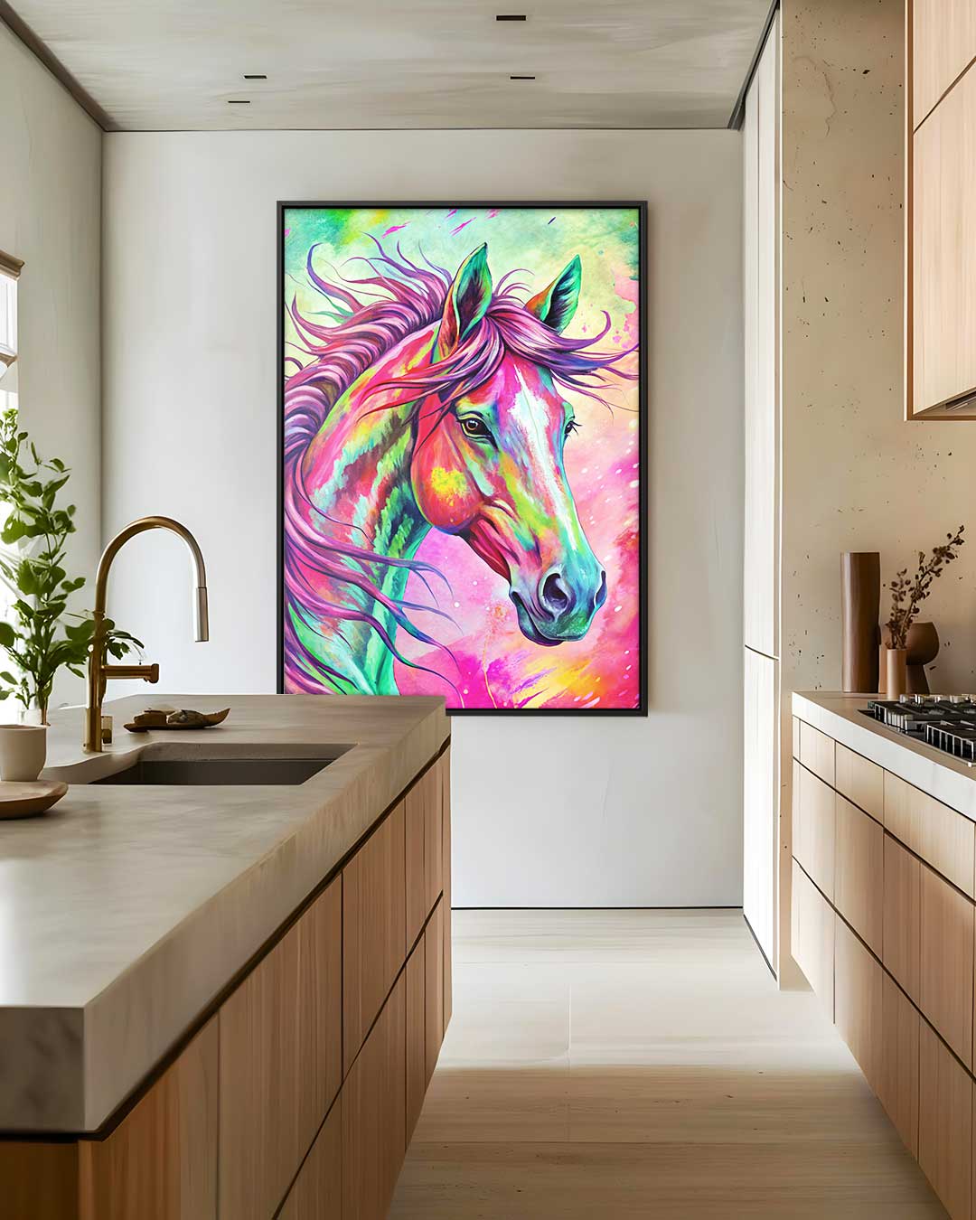 Kleurrijk Paardenportret Kunstwerk-canvas-dibond-plexiglas-wanddecoratie-WallArtistic