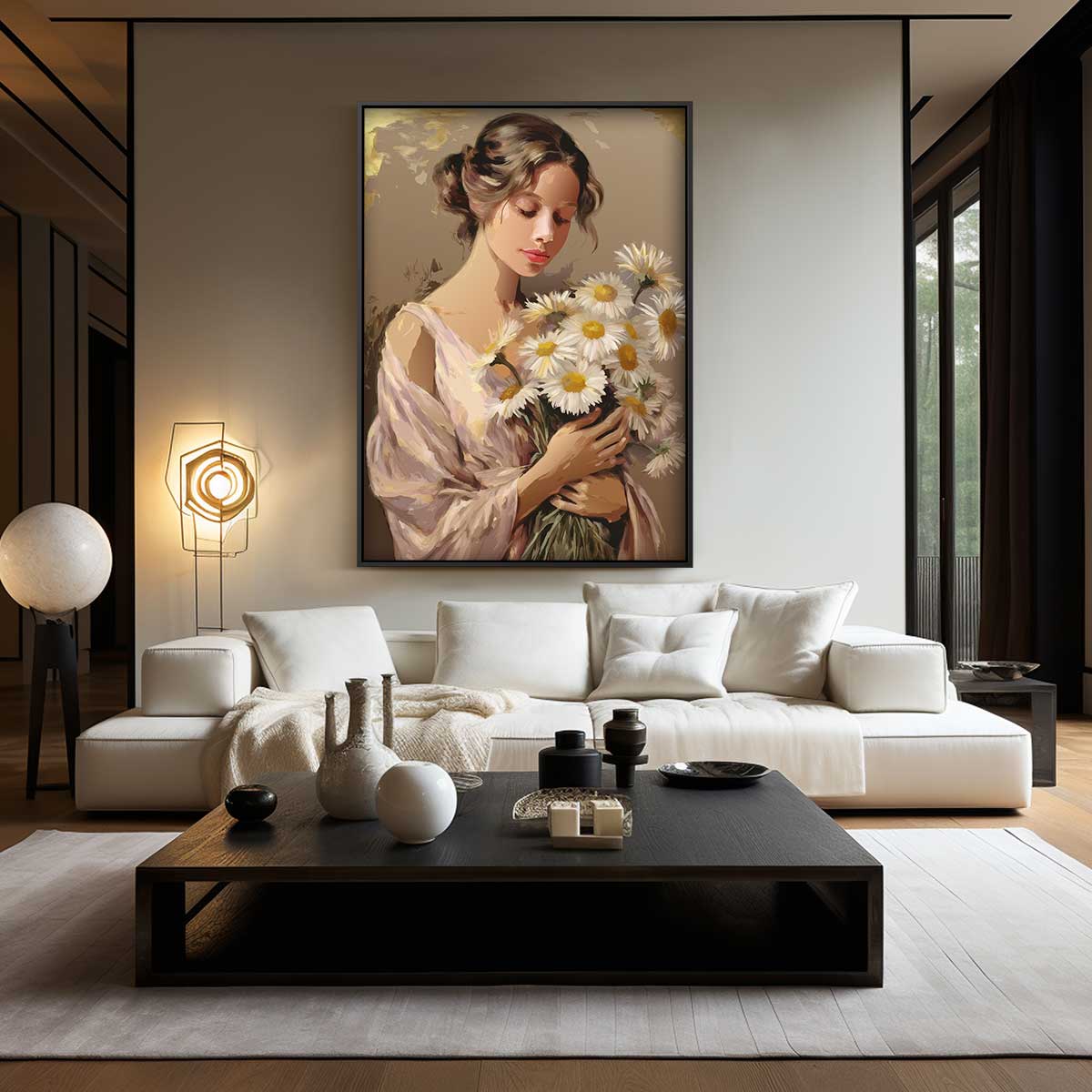 Vrouw met Madeliefjes Kunstwerk-canvas-dibond-plexiglas-wanddecoratie-WallArtistic