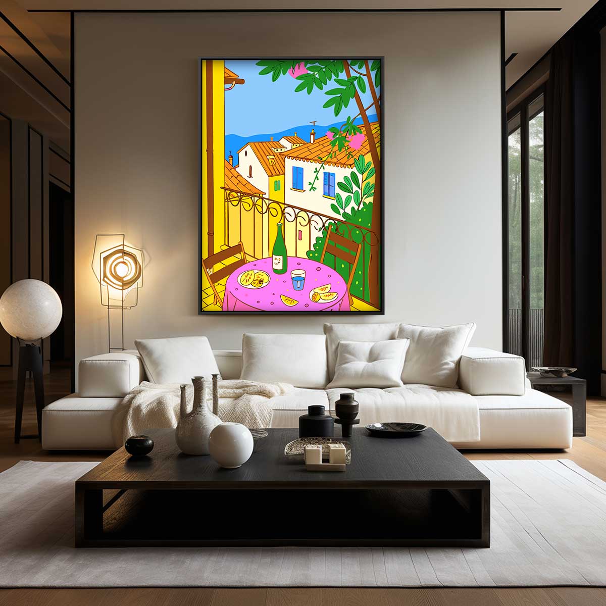 Zonnig Terras Uitzicht Kunstwerk-canvas-dibond-plexiglas-wanddecoratie-WallArtistic