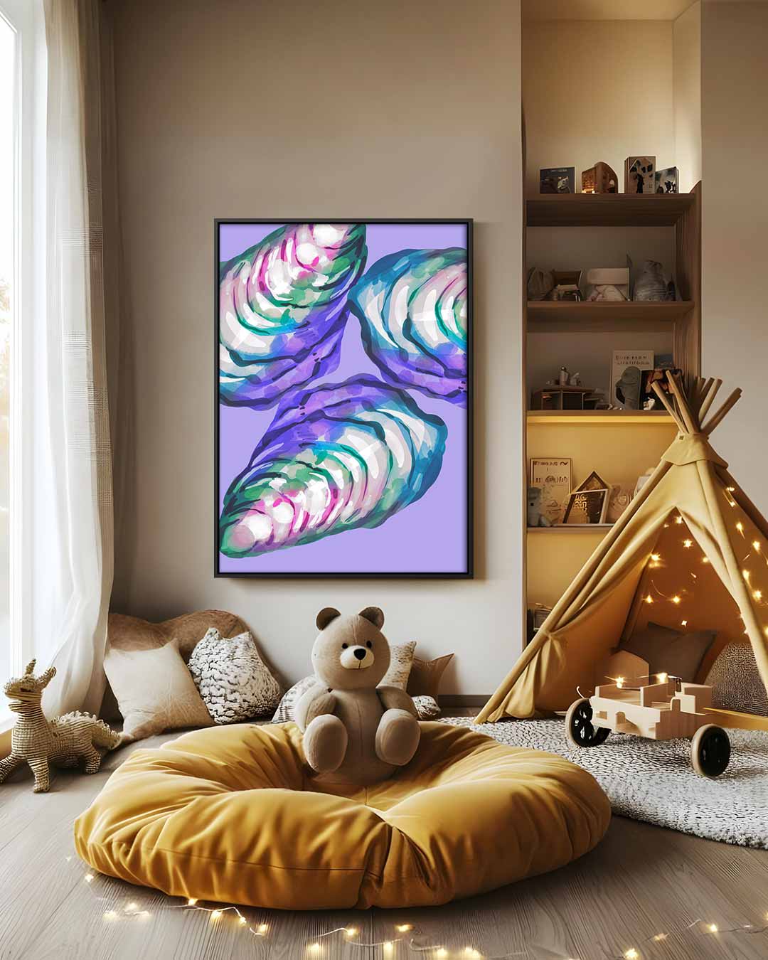 Kleurrijke Abstracte Oesters Kunstwerk-canvas-dibond-plexiglas-wanddecoratie-WallArtistic