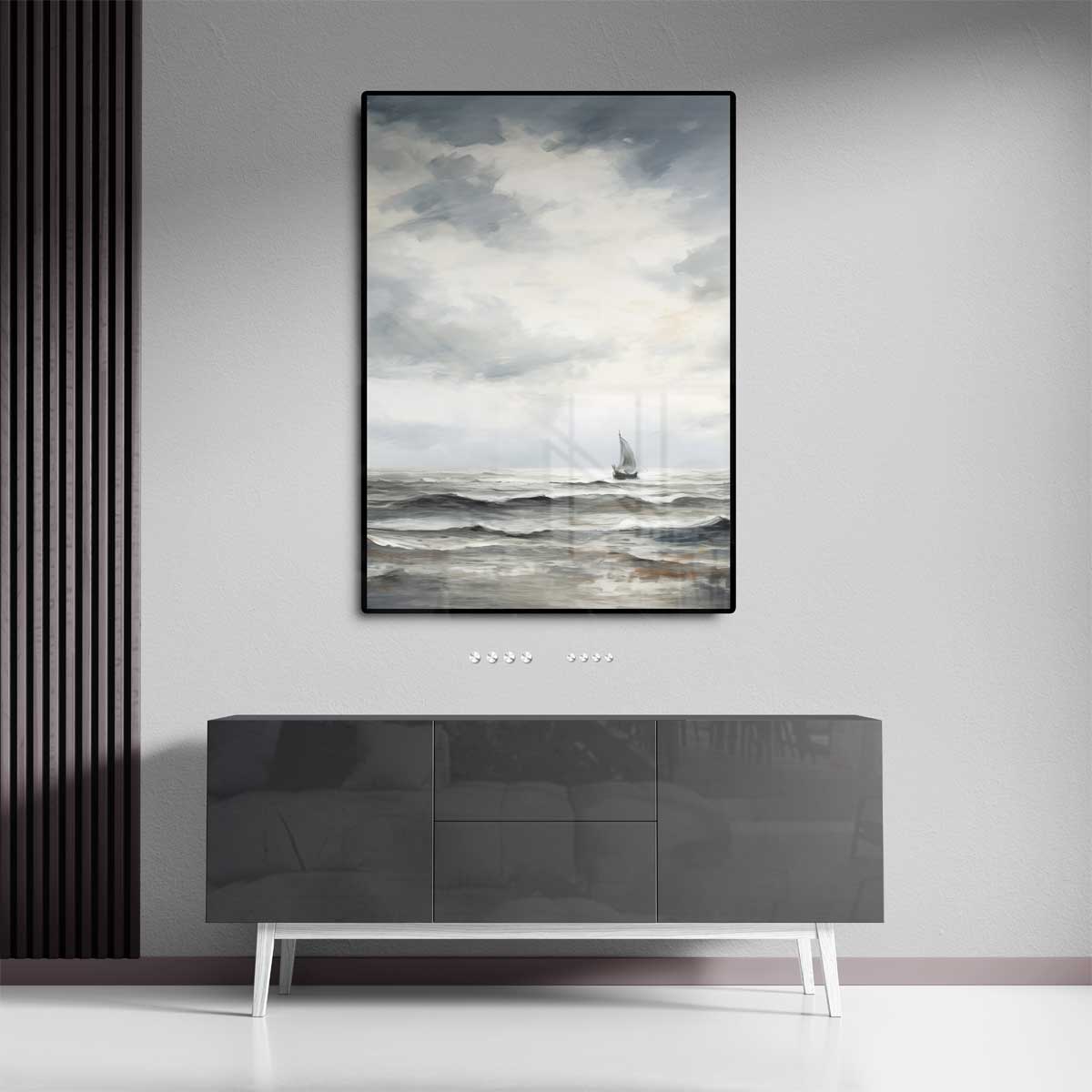 Eenzaam Zeilschip op de Woelige Zee Kunstwerk-canvas-dibond-plexiglas-wanddecoratie-WallArtistic