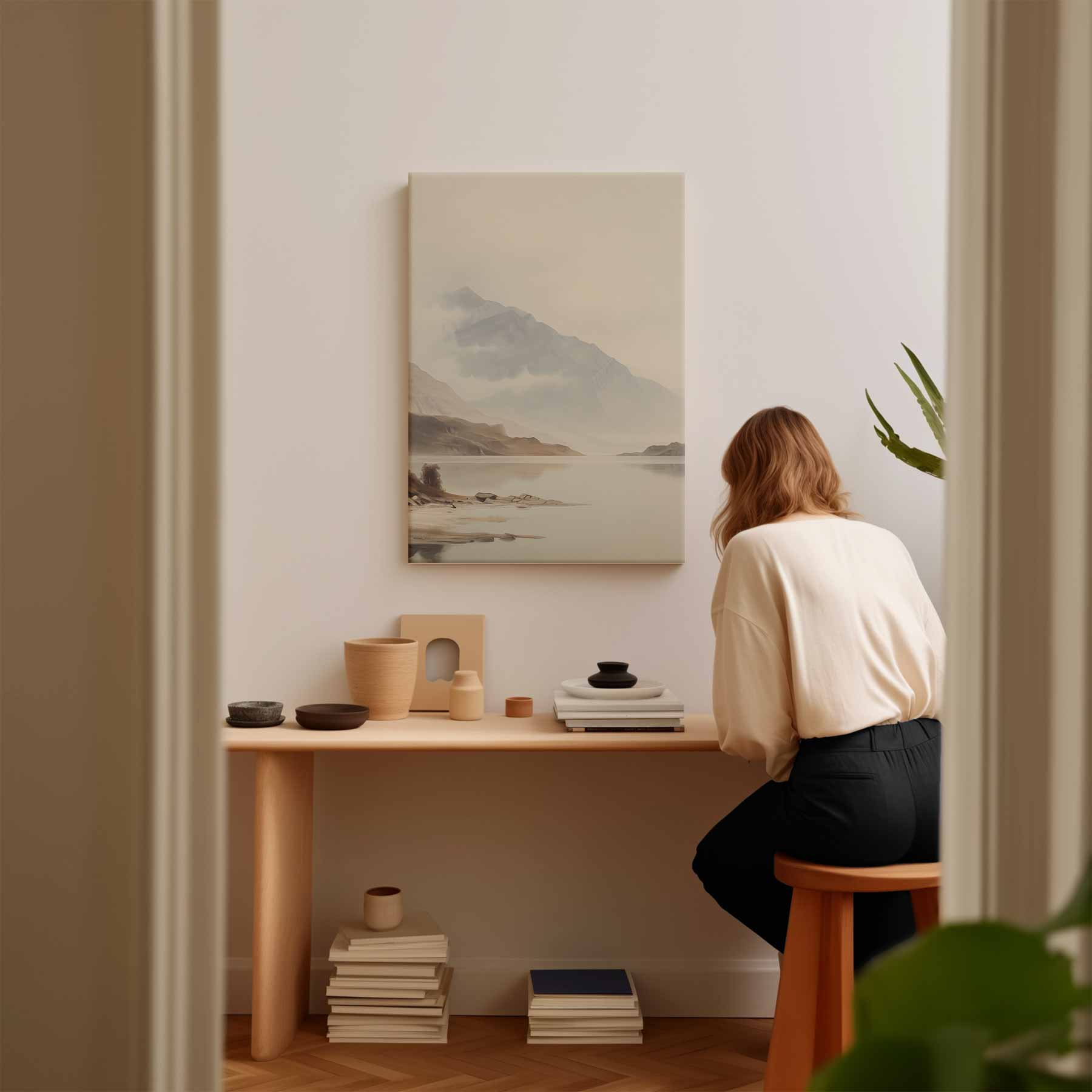 Rustieke Bergen aan een Spiegelend Meer Kunstwerk-canvas-dibond-plexiglas-wanddecoratie-WallArtistic
