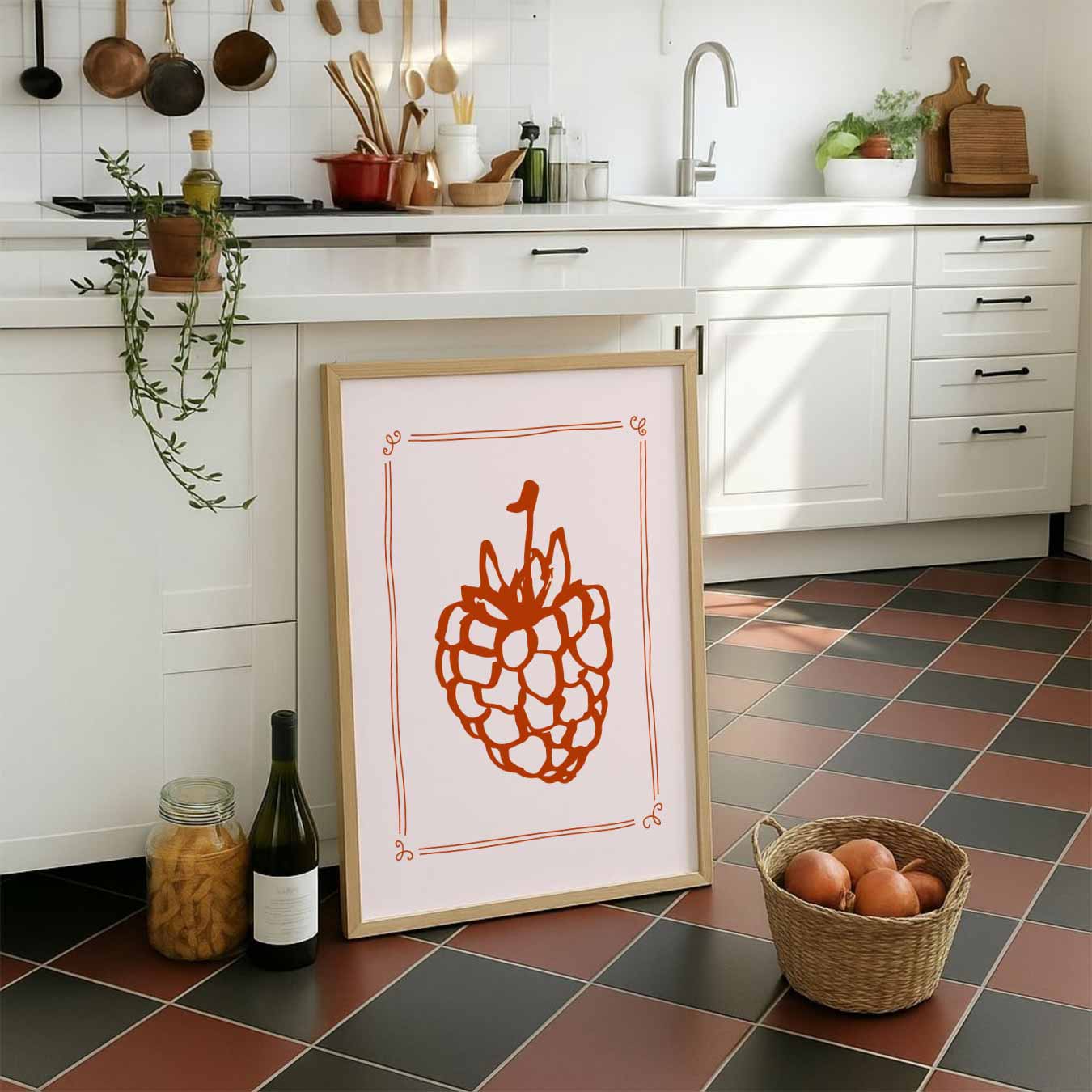 Retro Framboos Illustratie Poster-WallArtistic