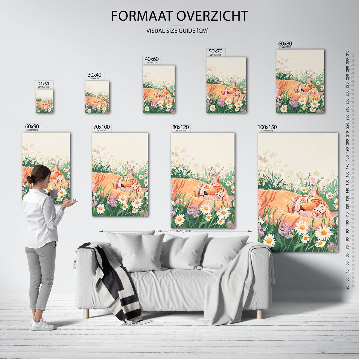 Slapende kat in bloemen Poster