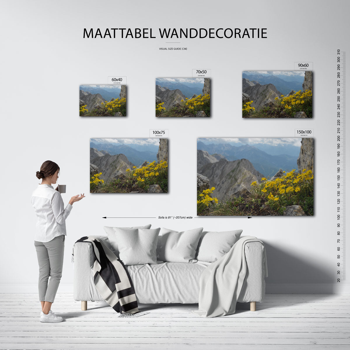 Berglandschap met bloemen Kunstwerk
