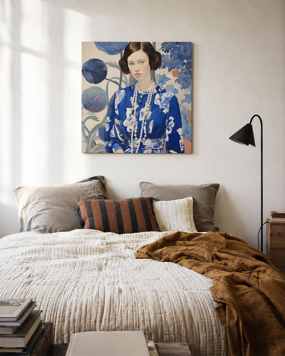 Vrouwelijk portret met bloemen Kunstwerk