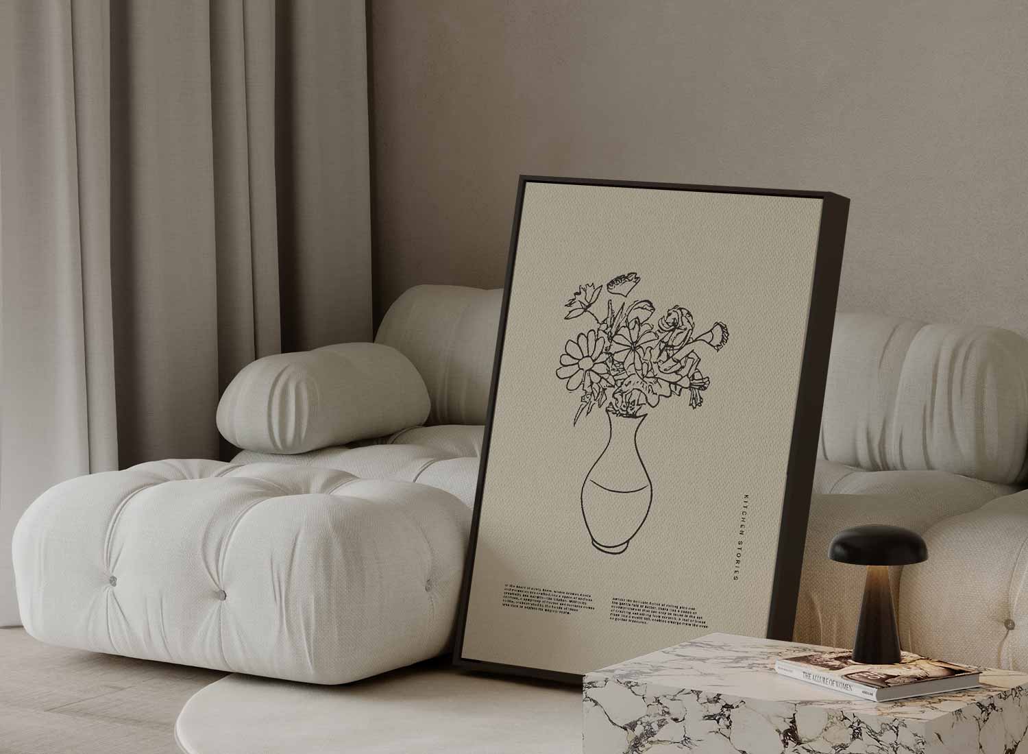 Vaas met Bloemen Lijntekening Kunstwerk-canvas-dibond-plexiglas-wanddecoratie-WallArtistic