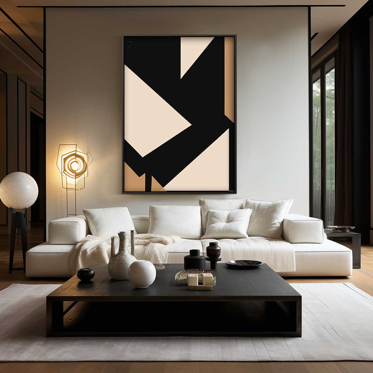 Abstracte Geometrie in Bruin en Zwart Kunstwerk-canvas-dibond-plexiglas-wanddecoratie-WallArtistic