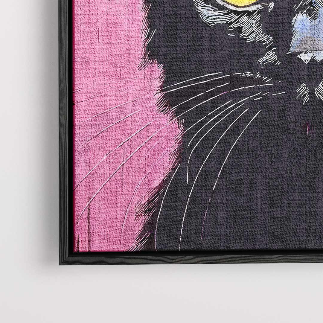 Kat met Gele Ogen op Roze Achtergrond Kunstwerk