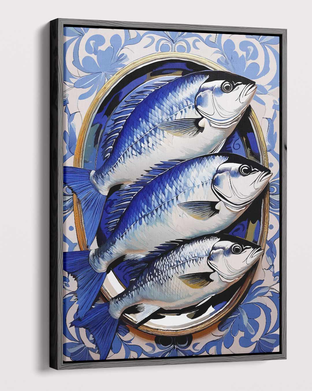 Blauwe Vissen op Bord Kunstwerk Kunstwerk-canvas-dibond-plexiglas-wanddecoratie-WallArtistic