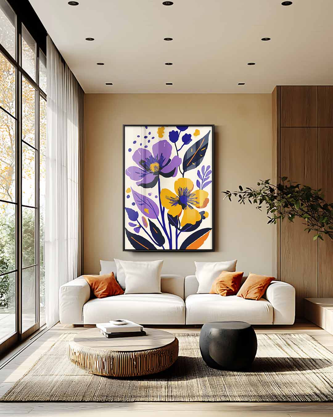 Bloemenpracht in Paars en Oranje Kunstwerk-canvas-dibond-plexiglas-wanddecoratie-WallArtistic