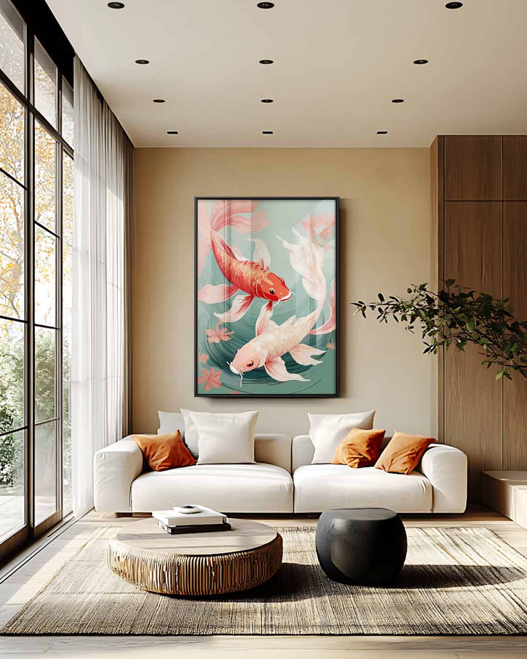Koi Vissen in Stroom Kunstwerk-canvas-dibond-plexiglas-wanddecoratie-WallArtistic