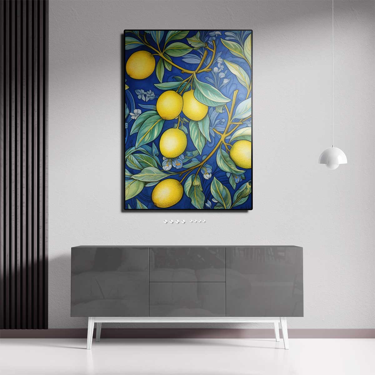 Kleurrijke Citroen Illustratie op Blauw Kunstwerk-canvas-dibond-plexiglas-wanddecoratie-WallArtistic