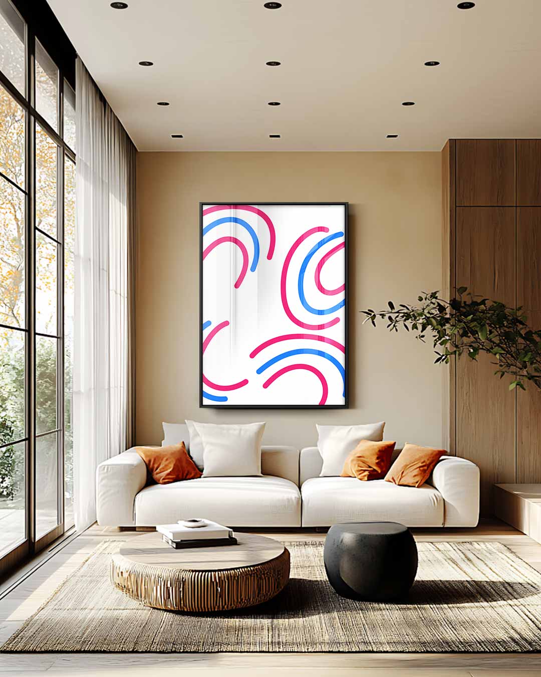 Vrolijke Krullen op Wit Kunstwerk-canvas-dibond-plexiglas-wanddecoratie-WallArtistic
